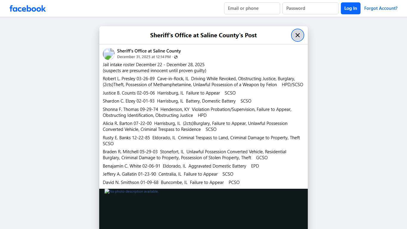 Jail intake roster... - Sheriff's Office at Saline County Facebook